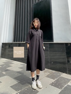 Đầm dài suông đen cổ polo madebymint