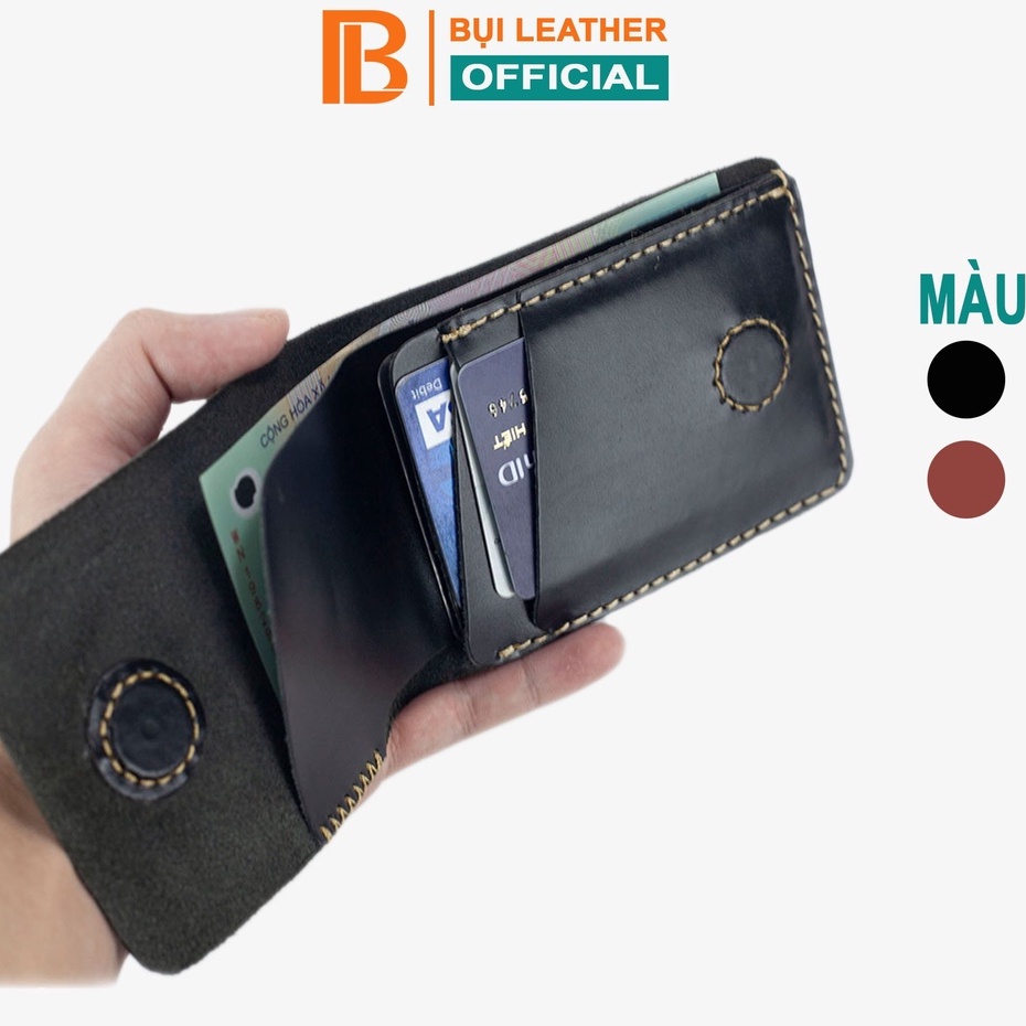 Ví sen 3 PLUS Bụi Leather da bò Pullup, màu đen, nâu - V123, bảo hành 24 tháng