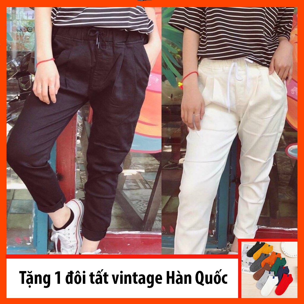 Quần baggy kaki jean nữ lưng thun 2 màu trắng và đen - Quần baggy jean nữ - Tặng Vớ - Tashop | WebRaoVat - webraovat.net.vn