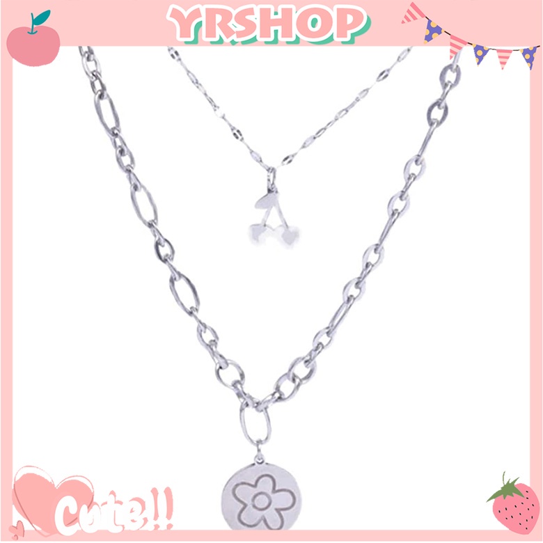 Vòng cổ bằng thép titan hai lớp mặt hình hoa thời trang cho nữ