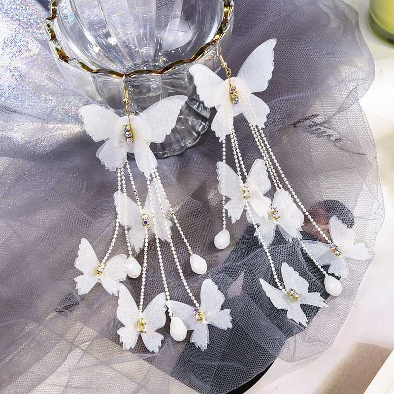 Khuyên Tai Dáng Dài Phối Tua Rua Hình Bướm Phong Cách Hàn Quốc Thời Trang Cho Nữ