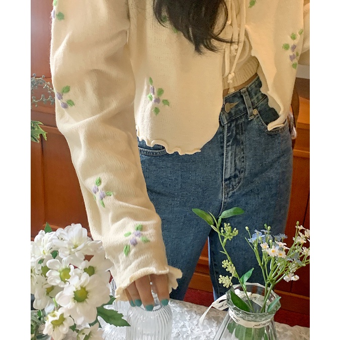 Set áo khoác Cardigan họa tiết hoa nhỏ xinh xắn thời trang | BigBuy360 - bigbuy360.vn