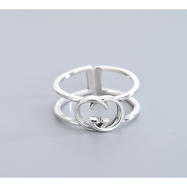 Nhẫn bạc S925 thời trang mặt trơn nhẫn đôi rỗng chữ G khí chất đơn giản và cá tính