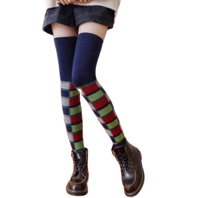 Youyo Vớ Len Ống Dài In Họa Tiết Kẻ Sọc Nhiều Màu Sắc Ấm Áp Cho Nữ