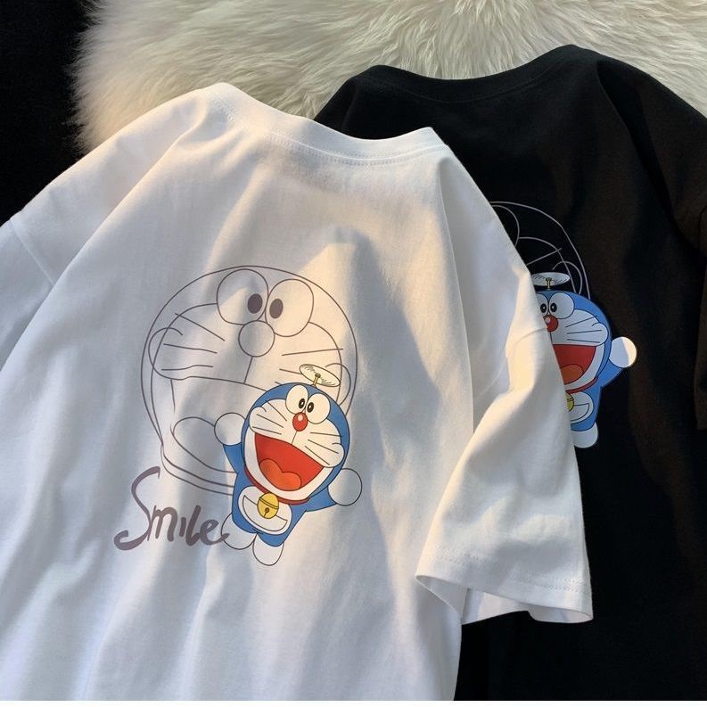 Áo Thun 100% cotton Tay Ngắn Dáng Rộng In Hình Doraemon Thời Trang Mùa Hè Cho Nam Và Nữ