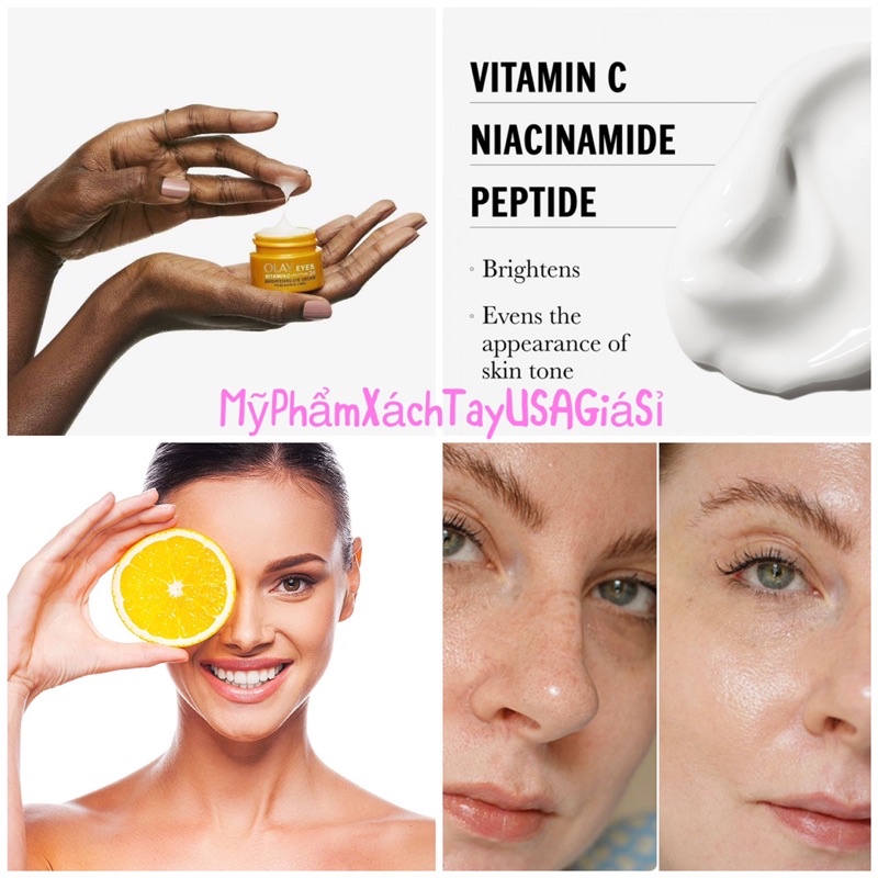 Kem dưỡng trắng da vùng mắt Olay Vitamin C + Peptide 24 Brightening Eye Cream 15ml Hàng Mỹ