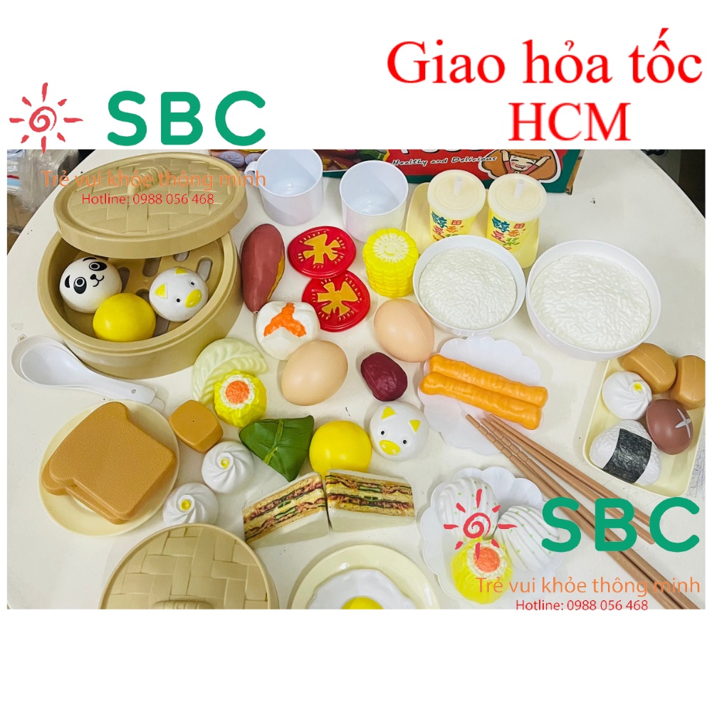 - Bộ đồ chơi nấu ăn 58 chi tiết món ăn Dimsum hoặc Pizza có hộp