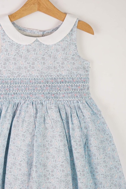 VÁY SMOCK XANH CHI TIẾT HOA VÀ CHIM NON 1Y-10Y