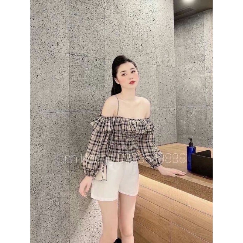 Áo trễ vai kẻ bo chun