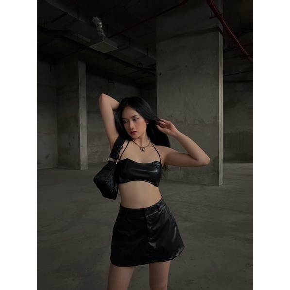 Coco Leather Set| Set chân váy da và bra da