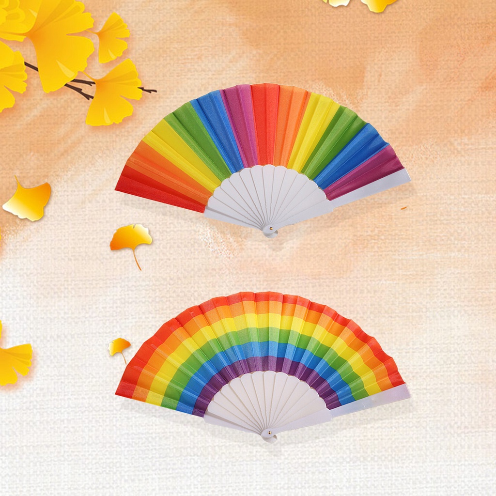 1 Quạt Xếp Cầm Tay Màu Cầu Vồng Dùng Để Biểu Diễn Nhảy Múa