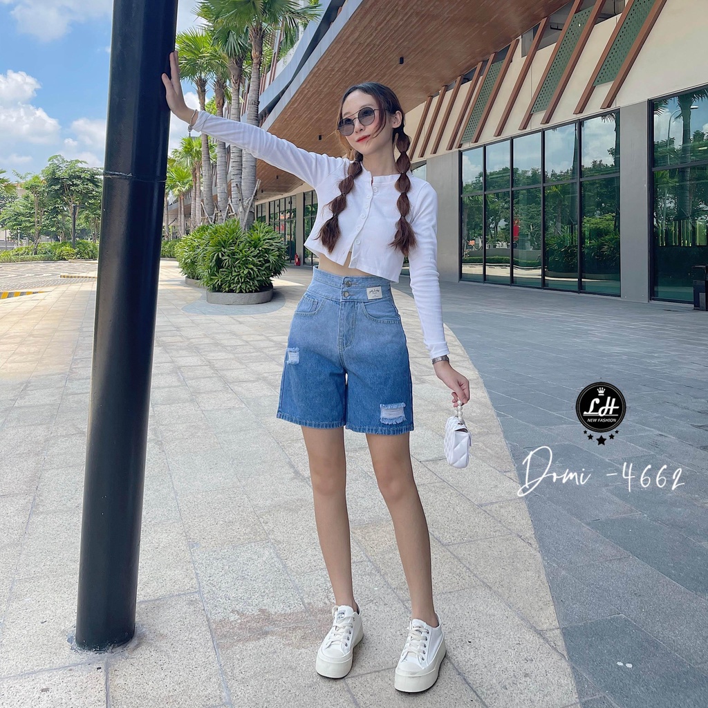 Quần jean ngố rách đùi loang hai màu lưng cao có tag siêu cưng Lê Huy Fashion MS 4662