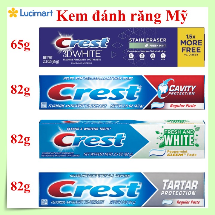 Kem đánh răng Crest 3D White, Crest GUM Detoxify, Crest Baking Soda &amp; Peroxide [Hàng Mỹ]