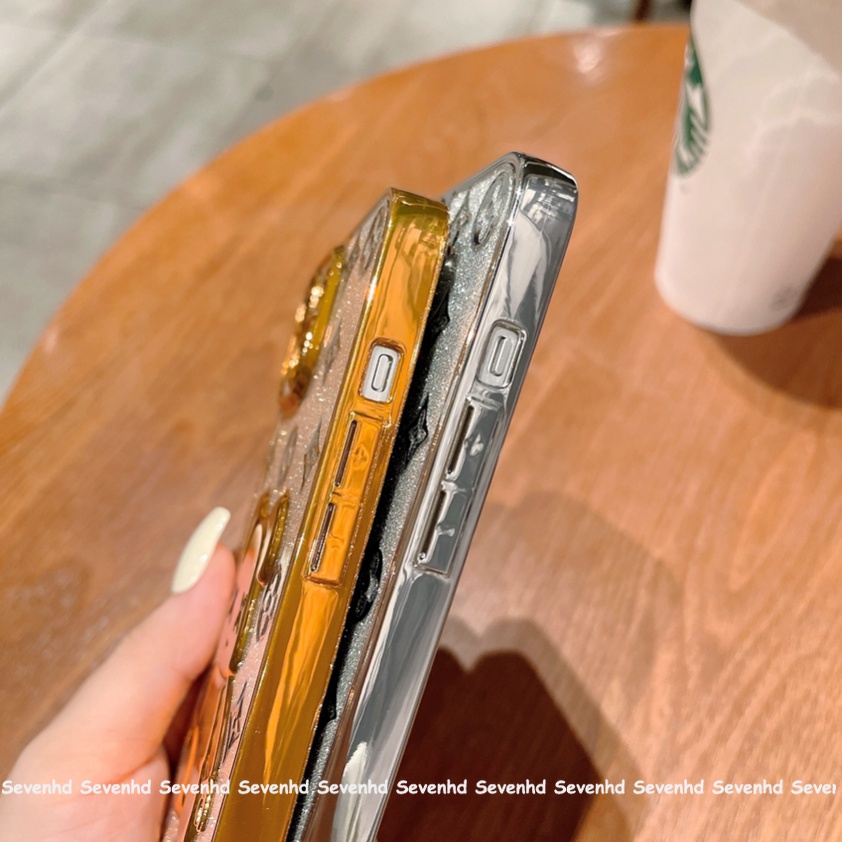 Ốp Điện Thoại Mềm Mạ Điện Chống Sốc In Hình Gấu Hoạt Hình Cho iPhone 14 Pro Max X XR Xs Max 8 7 6 6s Plus SE 2020