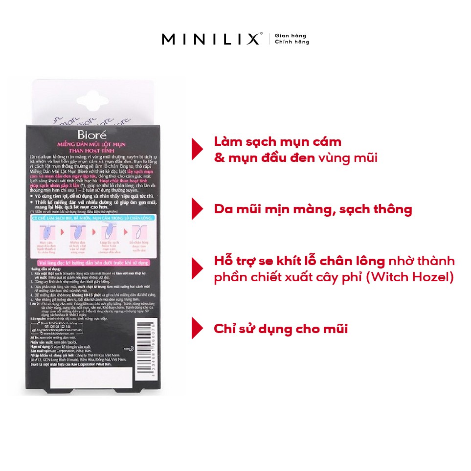 Miếng dán mũi lột mụn Biore hộp 4 miếng - cải thiện mụn đầu đen/mụn cám phần cánh mũi - [MINILIX]