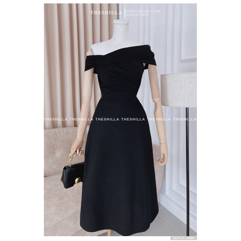 Váy thiết kế cao cấp màu đen lệch vai fom dài sang trọng [ Có video + Ảnh thật ] The Shilla - Minly-48B8