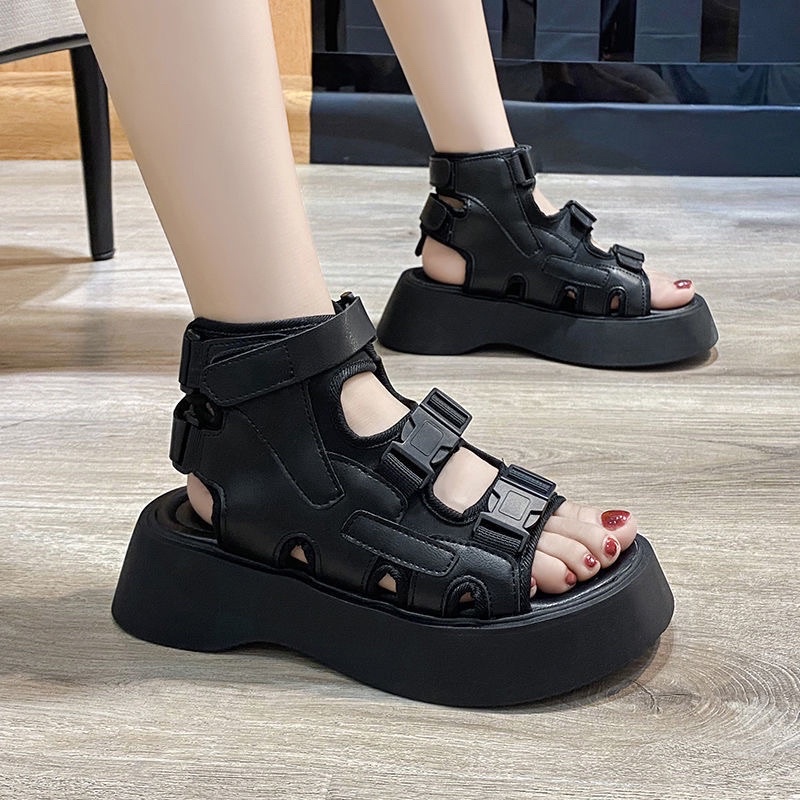 SANDAL độn đế 😉 dép chiến binh | dép da đen cao 😘 sandal tăng chiều cao