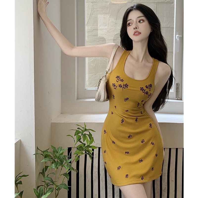 Đầm Hai Dây Thêu Hoa Thời Trang Mùa Hè Dành Cho Nữ