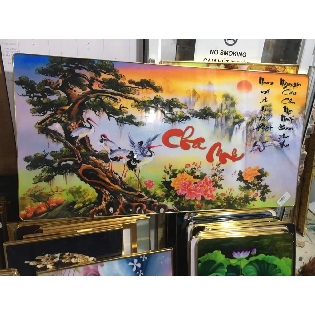 Tranh Cha mẹ, tranh quê hương, tranh chữ thư pháp- BỀN- ĐẸP- Ý NGHĨA, Tranh tráng gương 100% mực UV sắc nét, tinh tế