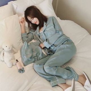 ORDER - Set quần áo ngủ lụa 7 món ( 1 bộ cộc + 1 bộ dài + túi đựng + bờm + buộc tóc) SALE