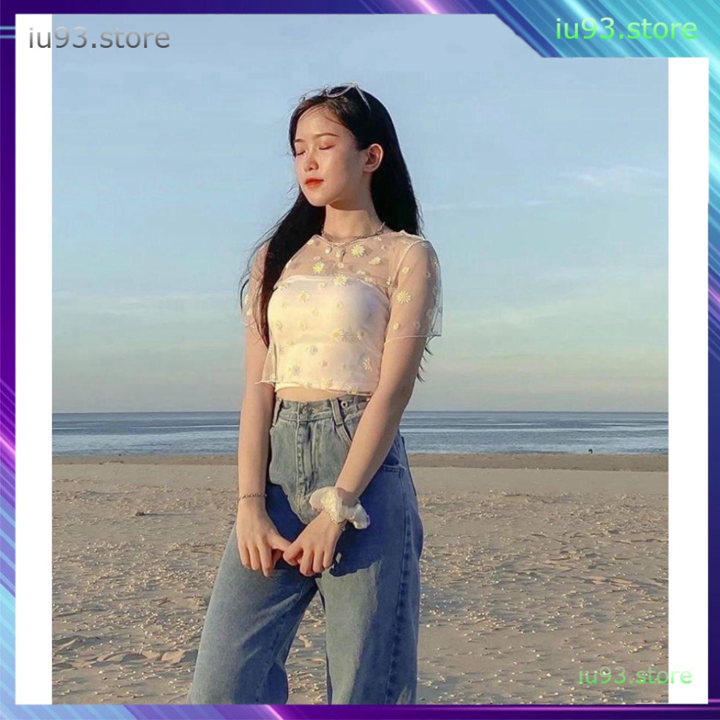 SET 2 MÓN CROPTOP HOA CÚC LƯỚI ❤️ SET ÁO TUBE QUÂY MIX ÁO REN LƯỚI CHIFON HOA CÚC ĐEN TRẮNG - iu93.store