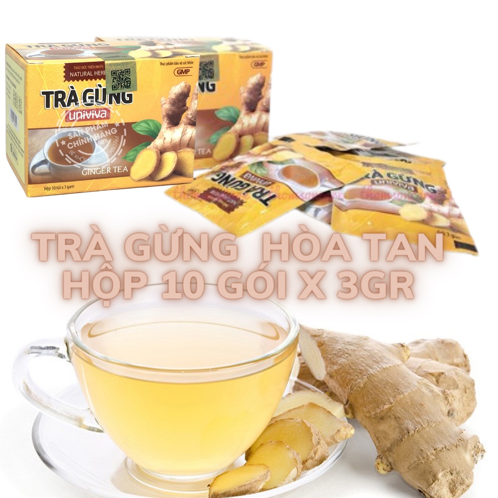 Trà gừng hòa tan Univia hộp 10 gói dùng tiện lợi và bảo vệ sức khỏe trong mùa đông lạnh và người huyết áp thấp