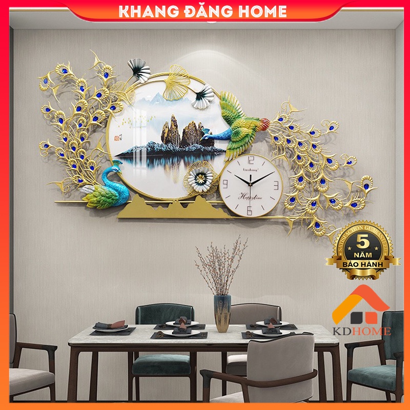 Đồng Hồ Decor Con Công Kết Hợp Tranh Kính Phù Điêu Treo Tường Trang Trí Phòng Khách Cao Cấp KD2929-1