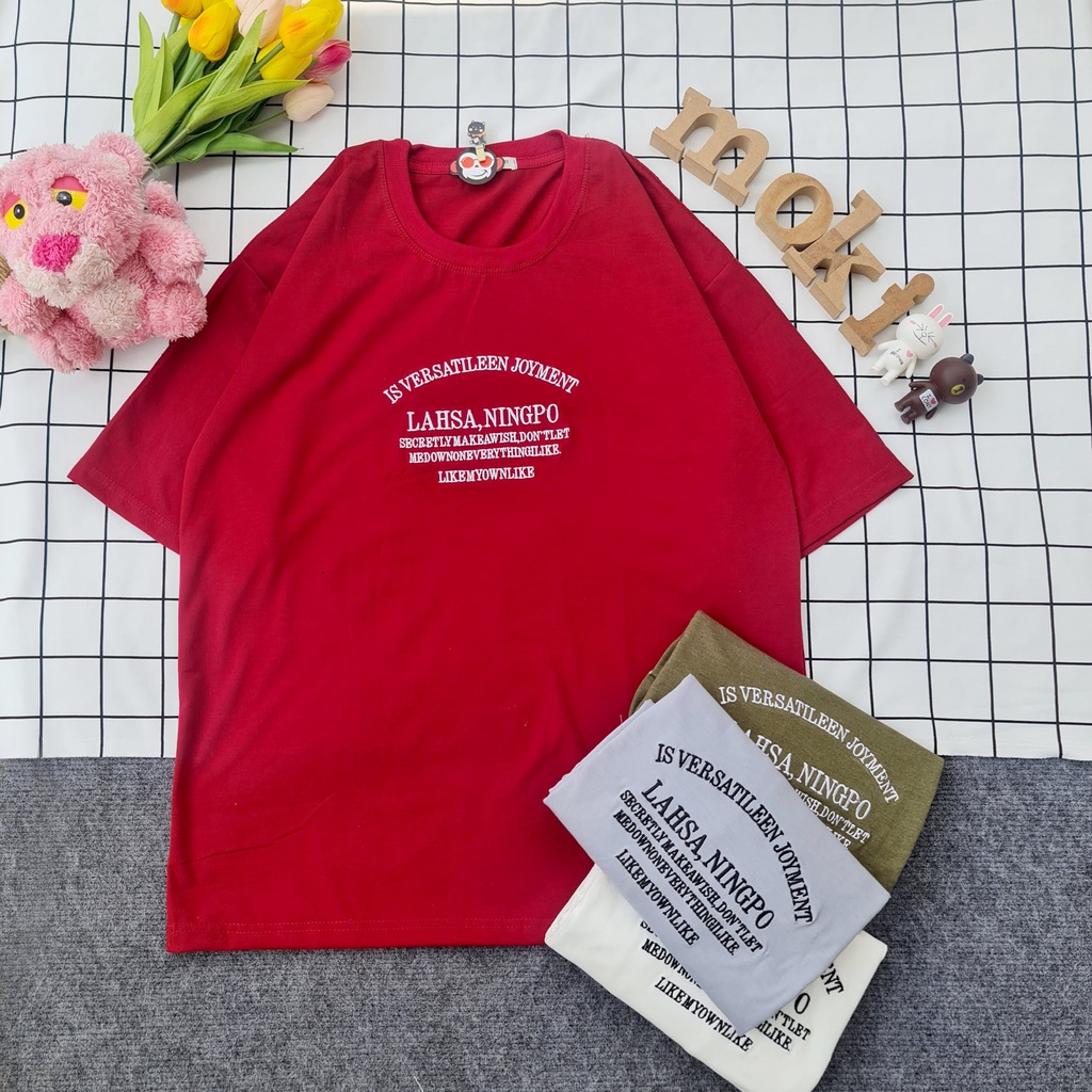 Áo phông áo thun nam nữ tay lỡ from rộng freesize chất cotton thoáng mát in hình chữ đơn giản thêu mokishop