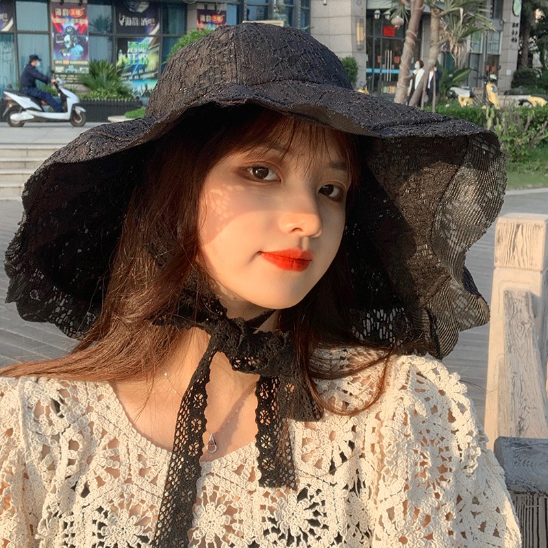 Nón Tai Bèo Vành Rộng Phối Ren Màu Sắc Ngọt Ngào Phong Cách Hàn Quốc Thời Trang Mùa Hè Cho Nữ