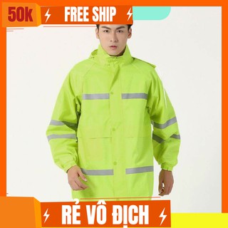 Áo mưa bộ phản quang dạ quang cao cấp màu xanh lá cây KHUY BẤM NHỰA