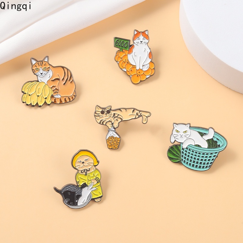 Ghim cài áo Miss Zoe hình mèo và trái cây hoạt hình dễ thương vui nhộn thích hợp là quà tặng