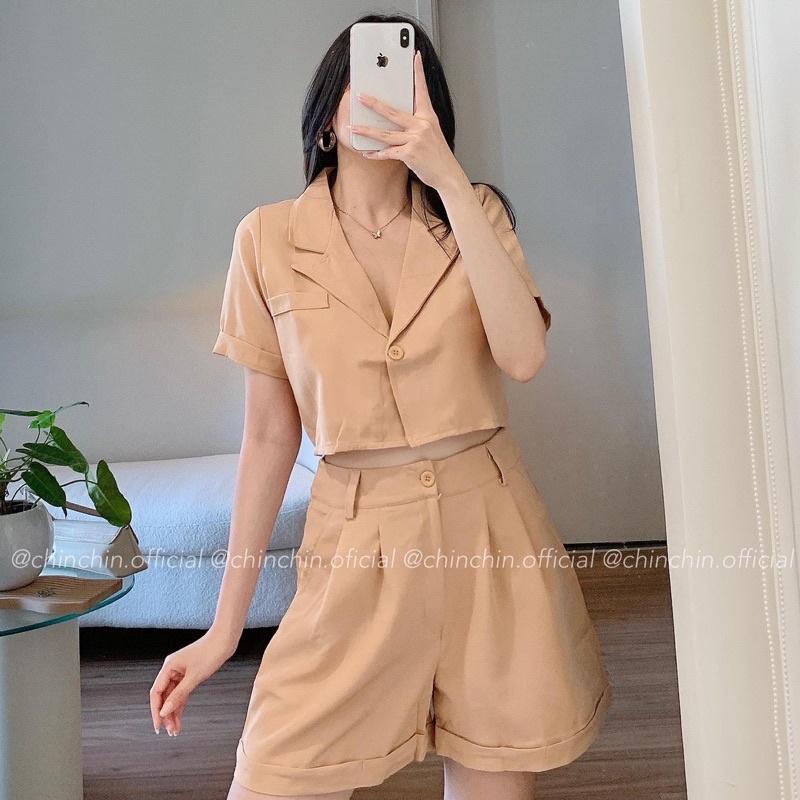 Set crop vest quần short