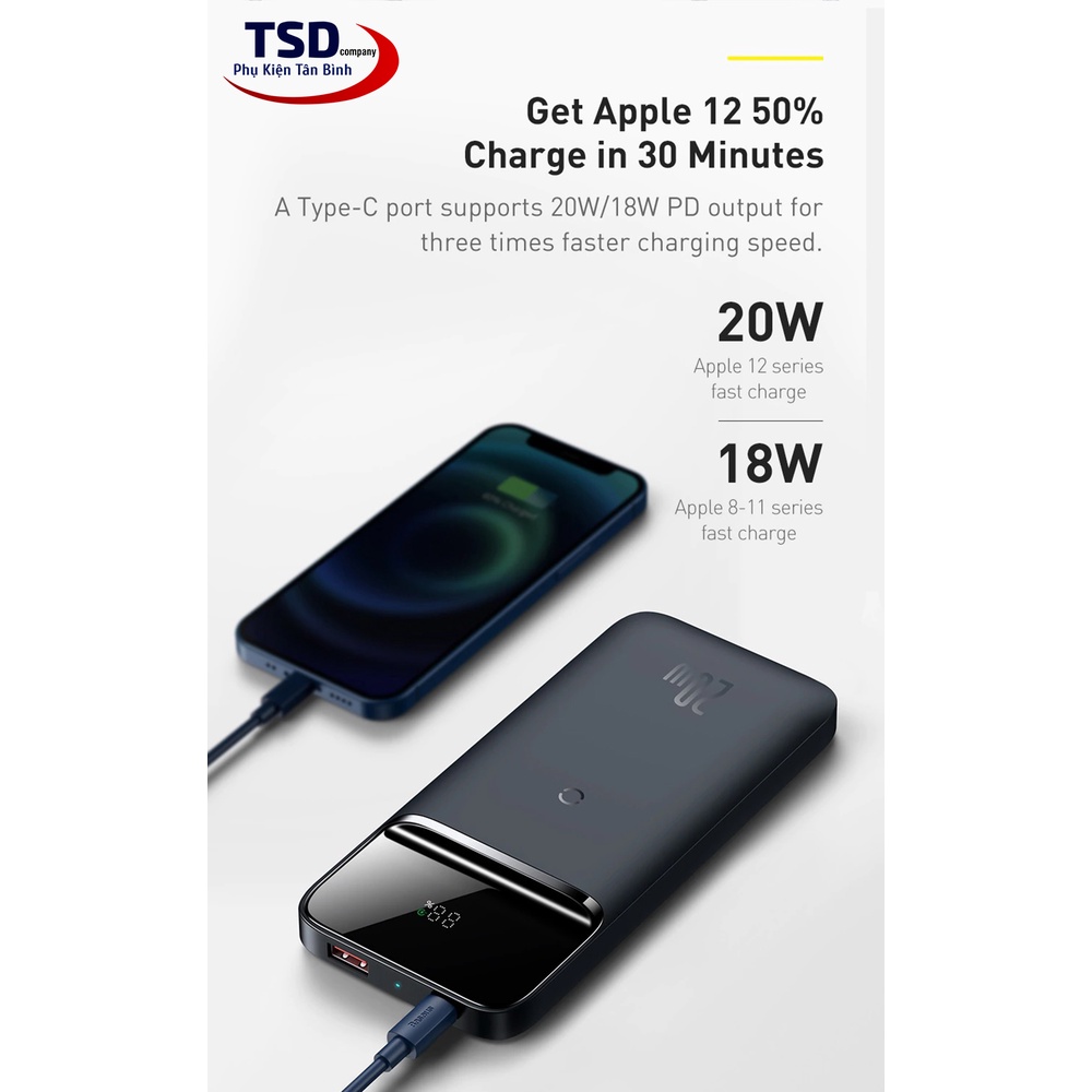 [Mã 44ELSALE2 giảm 7% đơn 300K] Pin Dự Phòng Kiêm Sạc Không Dây Baseus 10000mAh Sạc Nhanh PD 20W Chính Hãng