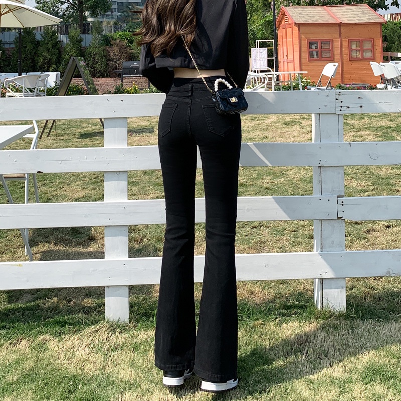 Quần jean flared jean lưng cao ống  loe nhẹ form hàn quốc | BigBuy360 - bigbuy360.vn