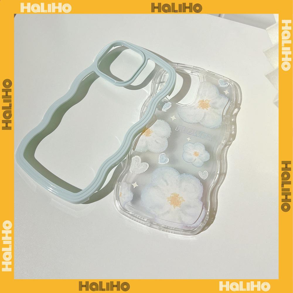 iPhone Case Candy Color Wave 2-in-1 Silicone Soft Case Airbag Shockproof Protection Camera Blue Flowers Compatible For iPhone 11 Pro Max 13 Pro Max 12 Pro Max 7Plus xr XS Max