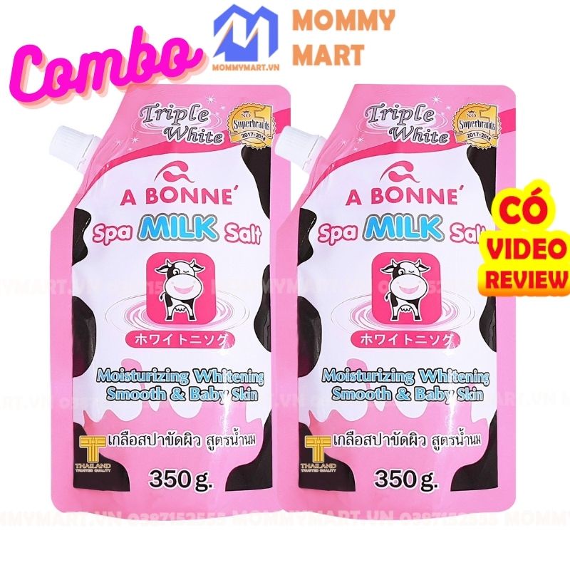 Combo 2 gói Muối Tắm Sữa Bò Tẩy Tế Bào Chết A Bonne Spa Milk Salt 350g Tẩy Sạch, Dưỡng Ẩm, Làm Trắng Da Mommymart