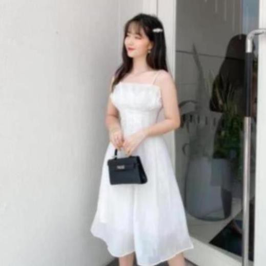 Váy trắng/ hôngf dự tiệc 2s vải tơ voan xếp ly kèm ảnh thật HGH88 | BigBuy360 - bigbuy360.vn