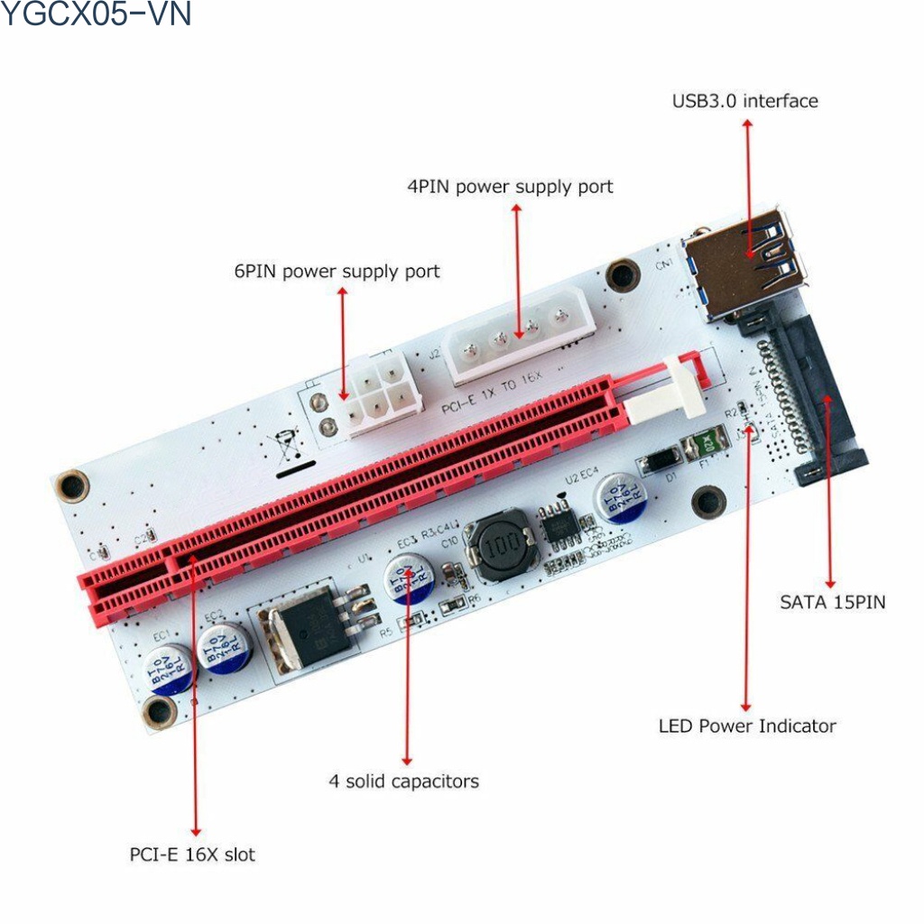 Card Mở Rộng Ver008S Pci-E 1x Sang 16x 60cm Usb3.0 4pin 6pin Sata Cho Btc Miner Mining | BigBuy360 - bigbuy360.vn