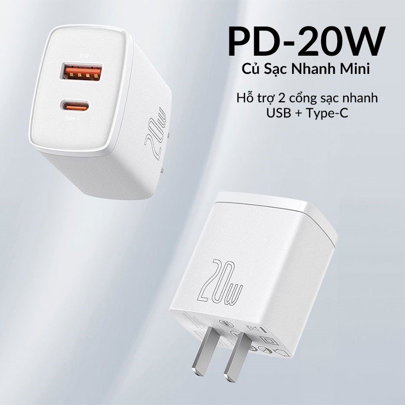 Củ sạc nhanh Baseus 20w [ BH 6 tháng ] QC 3.0 cổng sạc type - C và USB - Củ sạc nhanh Baseus 20w An Toàn, Tiện Dụng