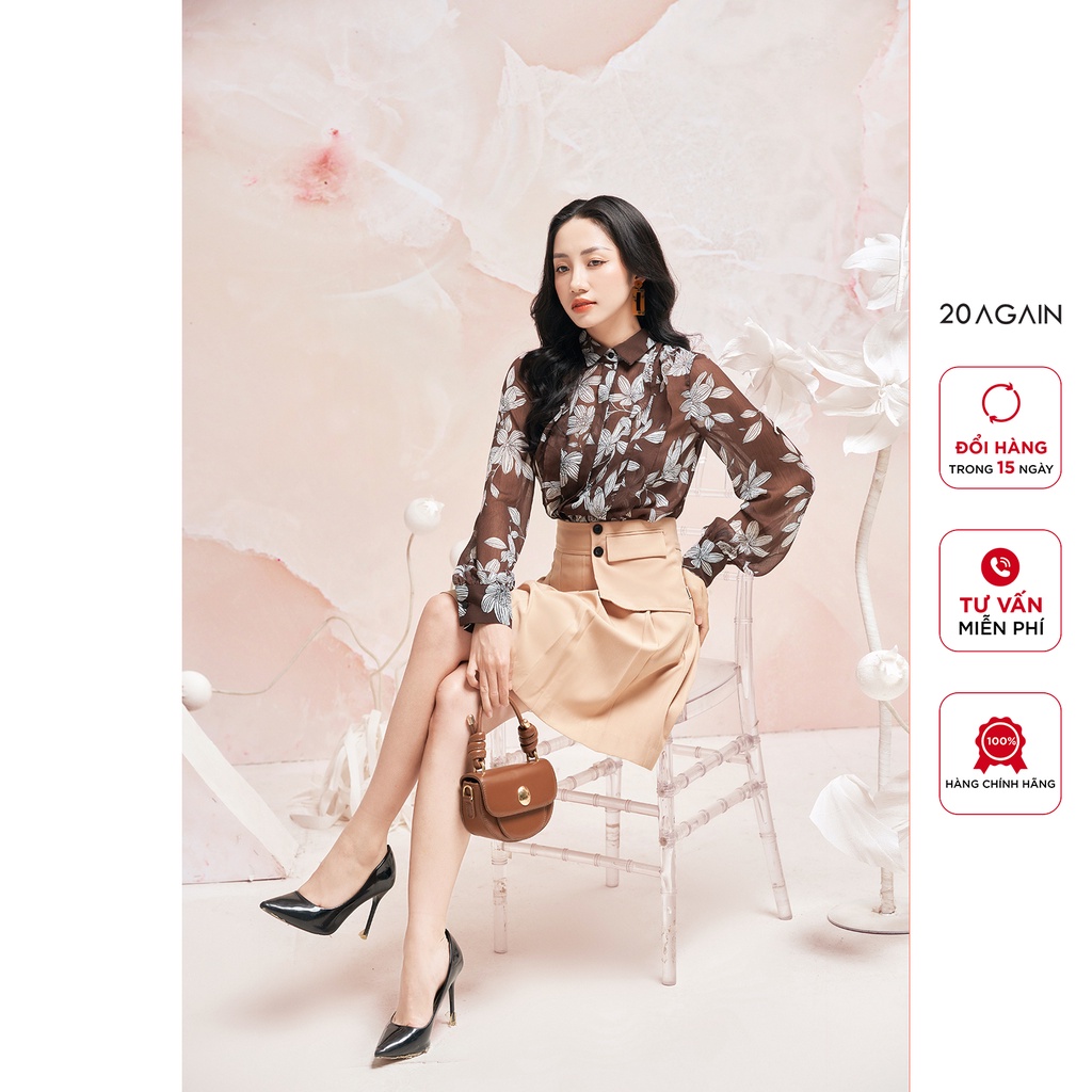 Áo sơ mi dài tay 20Again, thiết kế dây bèo dọc thân xinh xắn, sành điệu ASA1900