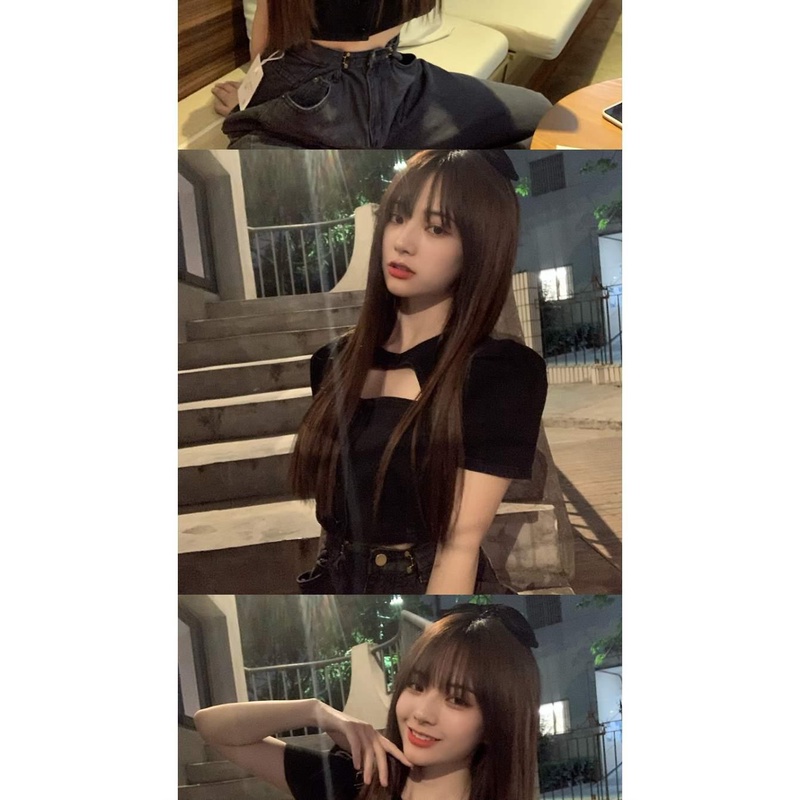 Áo Croptop Màu Đen Dáng Ôm Phong Cách Retro Thời Trang Mùa Hè