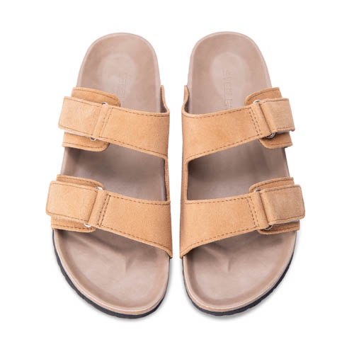 Dép đế trấu nam da bò Steeler, quai ngang 2 lớp Unisex, chống thấm mồ hôi, Trấu quai dán xé da lộn