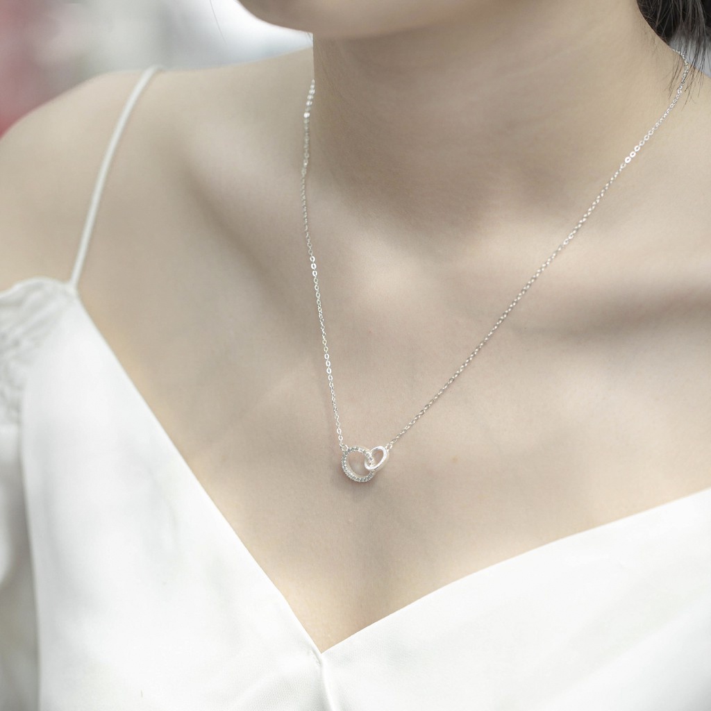 Dây chuyền bạc nữ ATJ9068 Double Circle Necklace 2 vòng tròn đính đá ANTA Jewelry