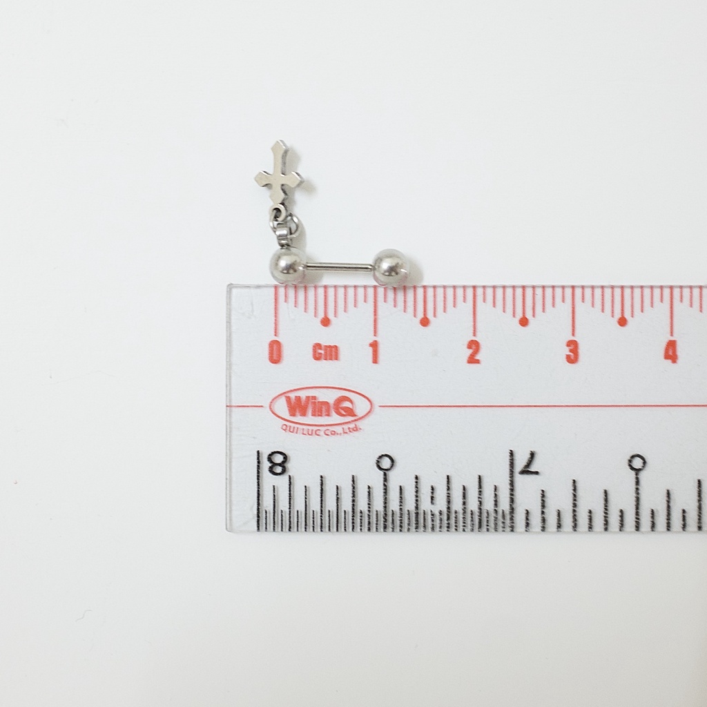 Khuyên Tai Titan Unisex Có Charm Thánh Giá Bi Tròn Không Gỉ Sét Không Ngứa Bông Tai Julies Box 66