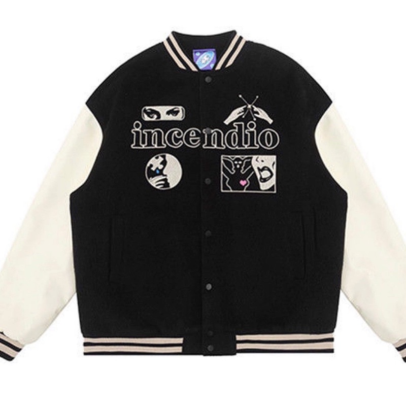 Áo bomber - Jacket Varsity tay da chất dạ INCENDIO form rộng unisex nam nữ