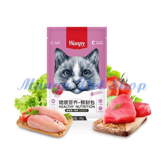 Súp Thịt Cho Mèo Wanpy Chăm Sóc Da Lông, Duy Trì Vóc Dáng Vị Ức Gà Và Fillet Cá Ngừ Gói 80Gr