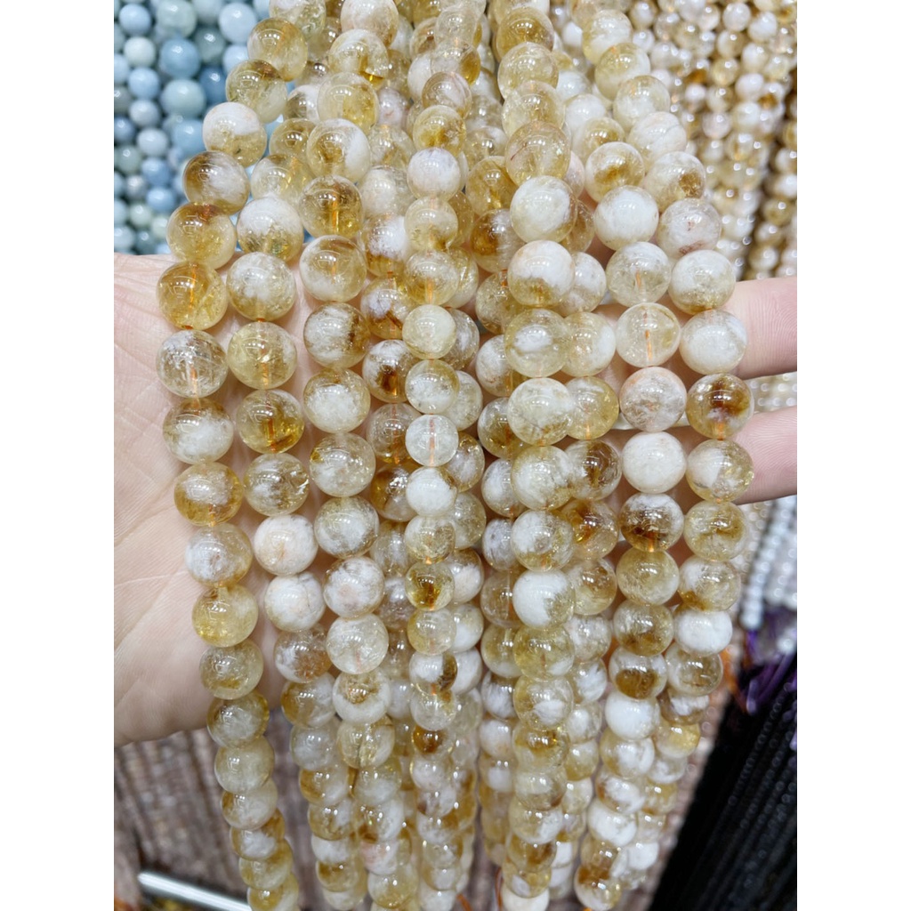 Chuỗi Hạt Đá Citrine Vàng Trắng Tự Nhiên Chất Lượng Cao