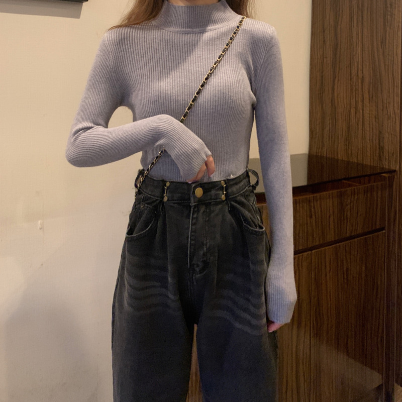 Áo Sweater Dệt Kim Mỏng Tay Dài Cổ Cao Vừa Vặn 28604 Cho Nữ | BigBuy360 - bigbuy360.vn