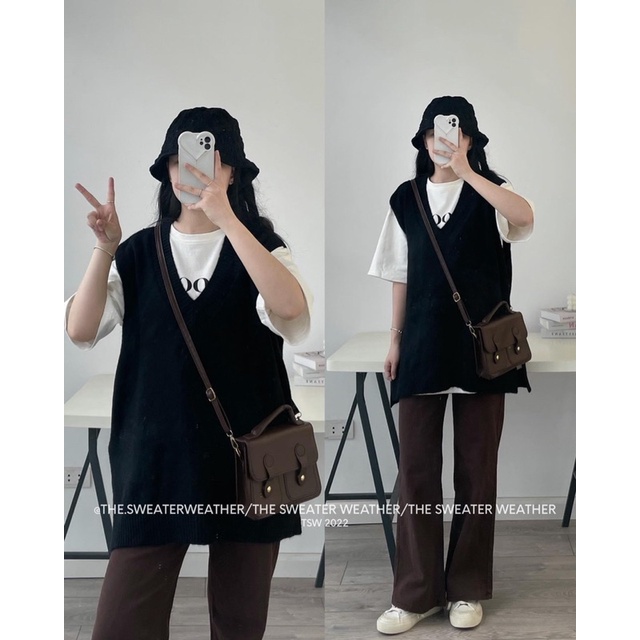 [HÀNG SẴN]ÁO LEN GILE Lông thỏ cổ V xẻ vạt bên hông