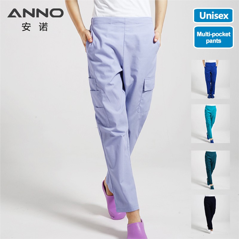 ANNO Quần áo y tế tẩy tế bào chết Nhiều túi quần y tá quần y tá cho phụ nữ nam bệnh viện phù hợp dưới cùng